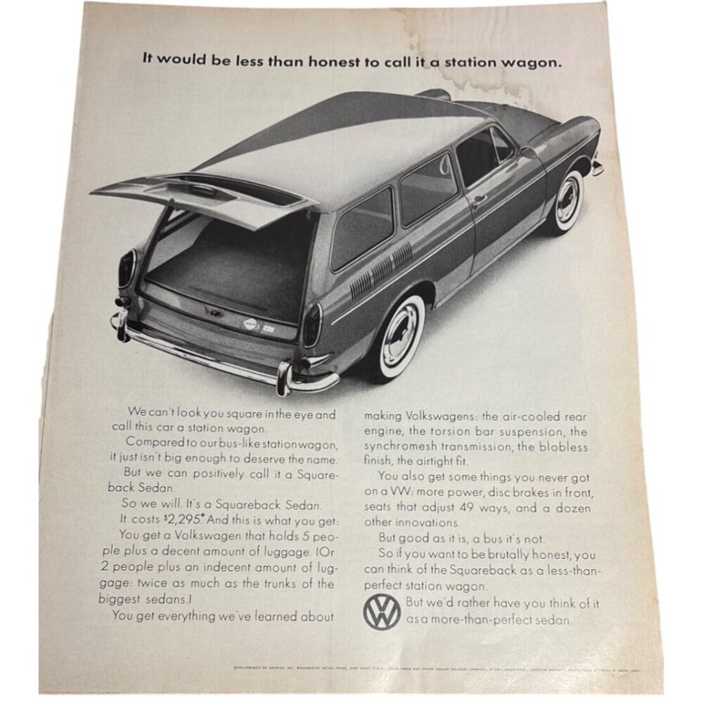 Volkswagen Squareback Sedan Print Ad Poster Vintage 1960s 13.5 x 10.5"